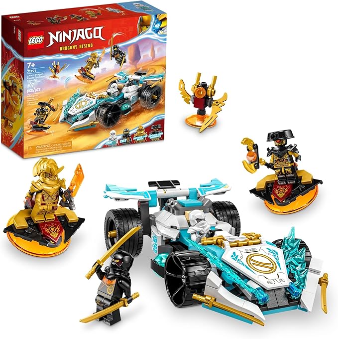 LEGO NINJAGO Zane's Dragon Power Spinjitzu Race Car 71791 Building Toy Set Features a