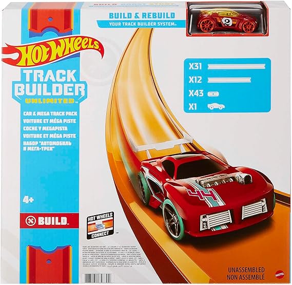 Hot Wheels Toy Car Mega Track Set Pack 87 Component Building Parts for 40-ft of Track 164 Scale Vehicle