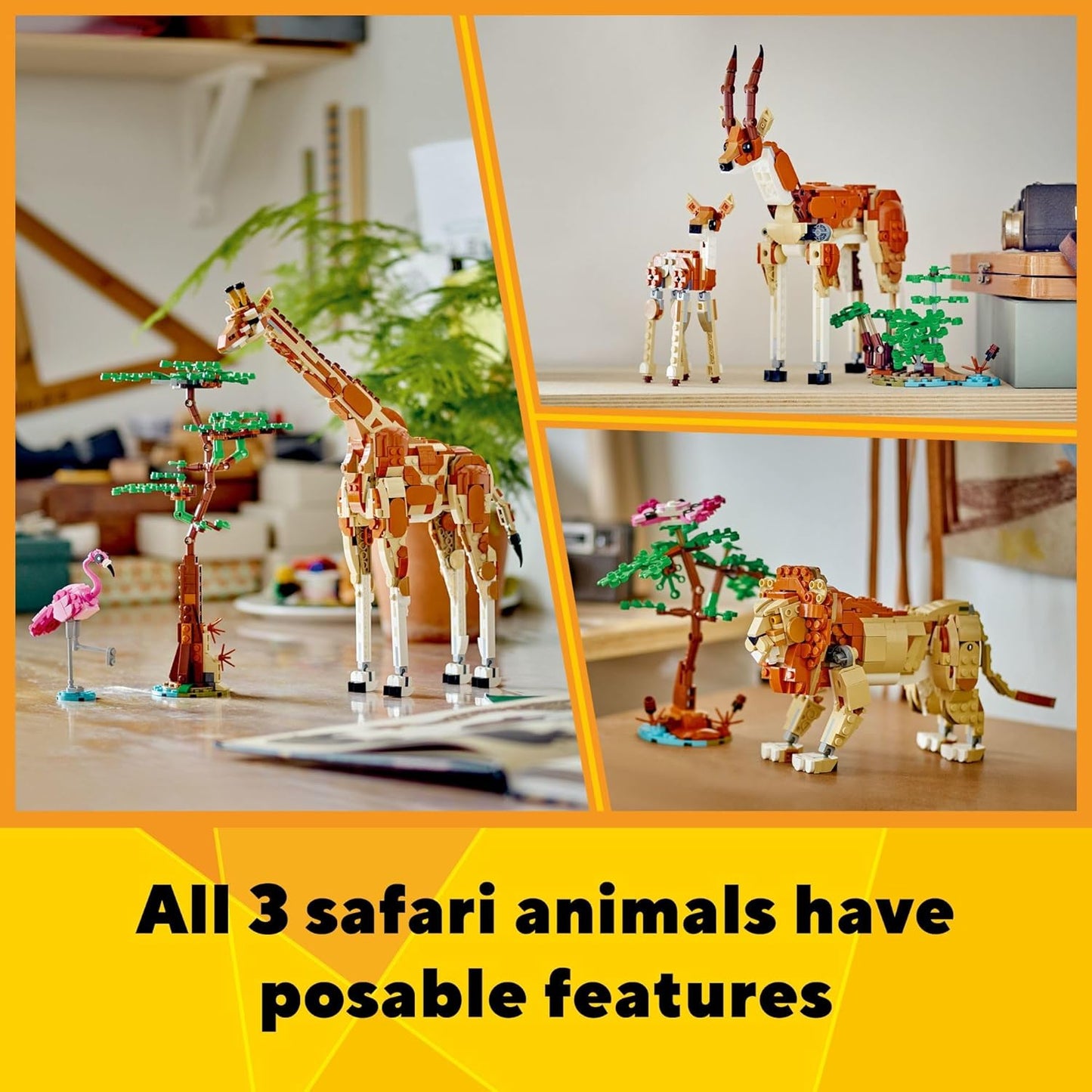LEGO Creator 3 in 1 Wild Safari Animals Rebuilds into 3 Different Safari Animal Figures - Giraffe Toy Gazelle Toy or Lion Toy Nature Toy Building Set