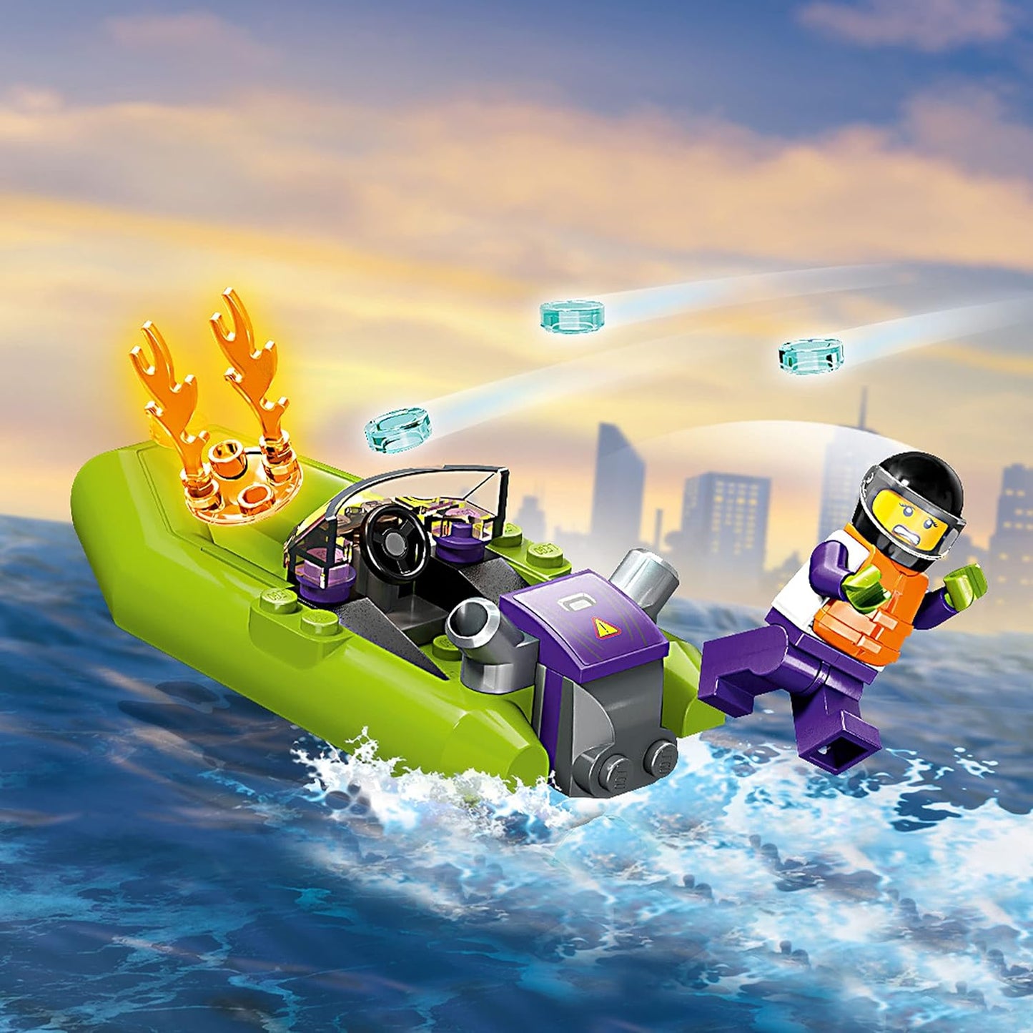 LEGO City Fire Rescue Boat 60373 Toy Floats on Water with Jetpack Dinghy and 3