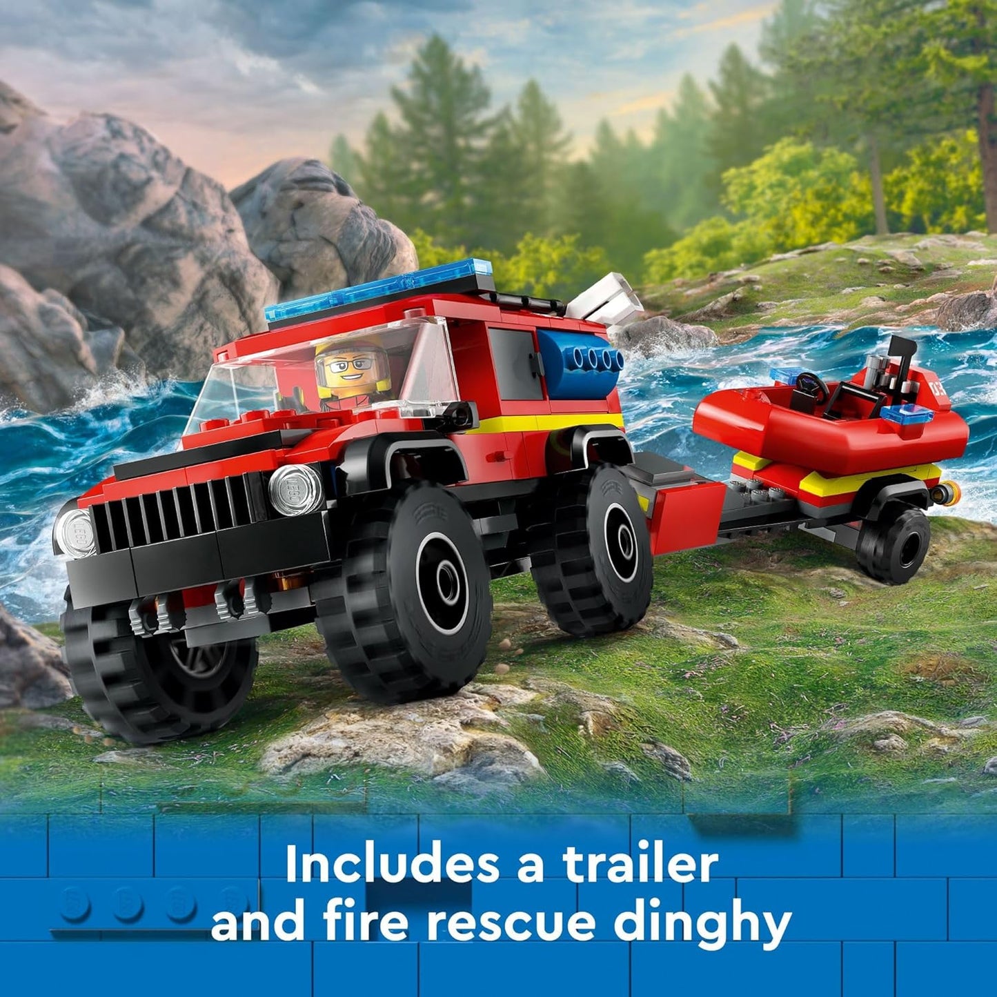 LEGO City 4x4 Fire Truck with Rescue Boat Toy for Pretend Play Toy for Boys and Girls