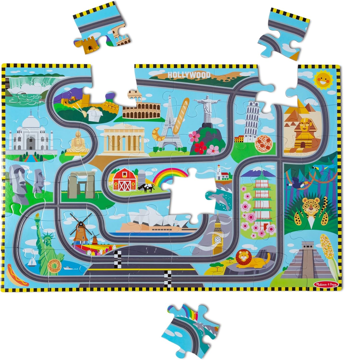 Melissa & Doug Melissa Doug Race Around the World Tracks Cardboard Jigsaw Floor Puzzle