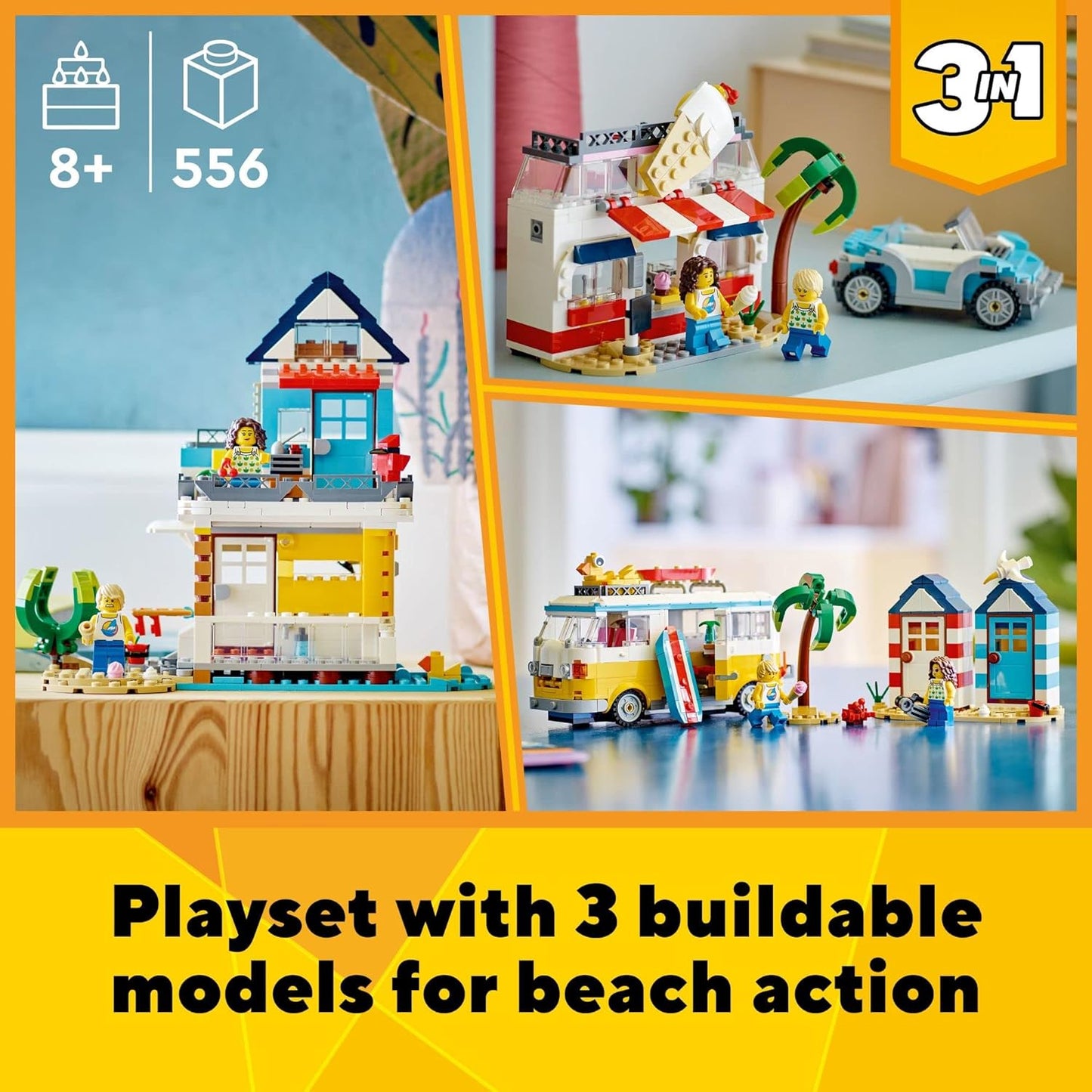 LEGO Creator 3 in 1 Beach Camper Van Building Kit Transforms from a Campervan to Ice