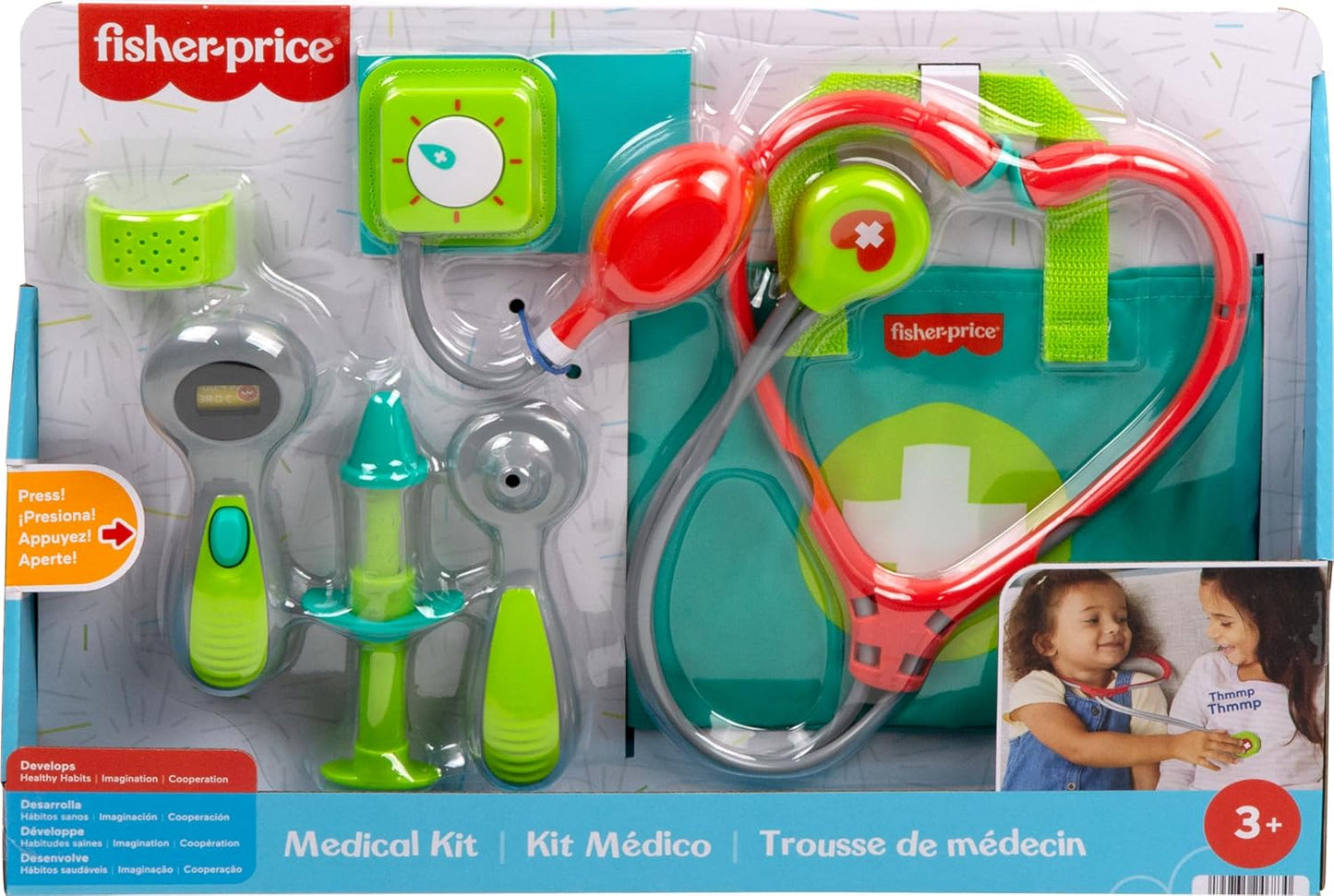 Fisher-Price Preschool Pretend Play Medical Kit 7-Piece Doctor Bag for Ages Years