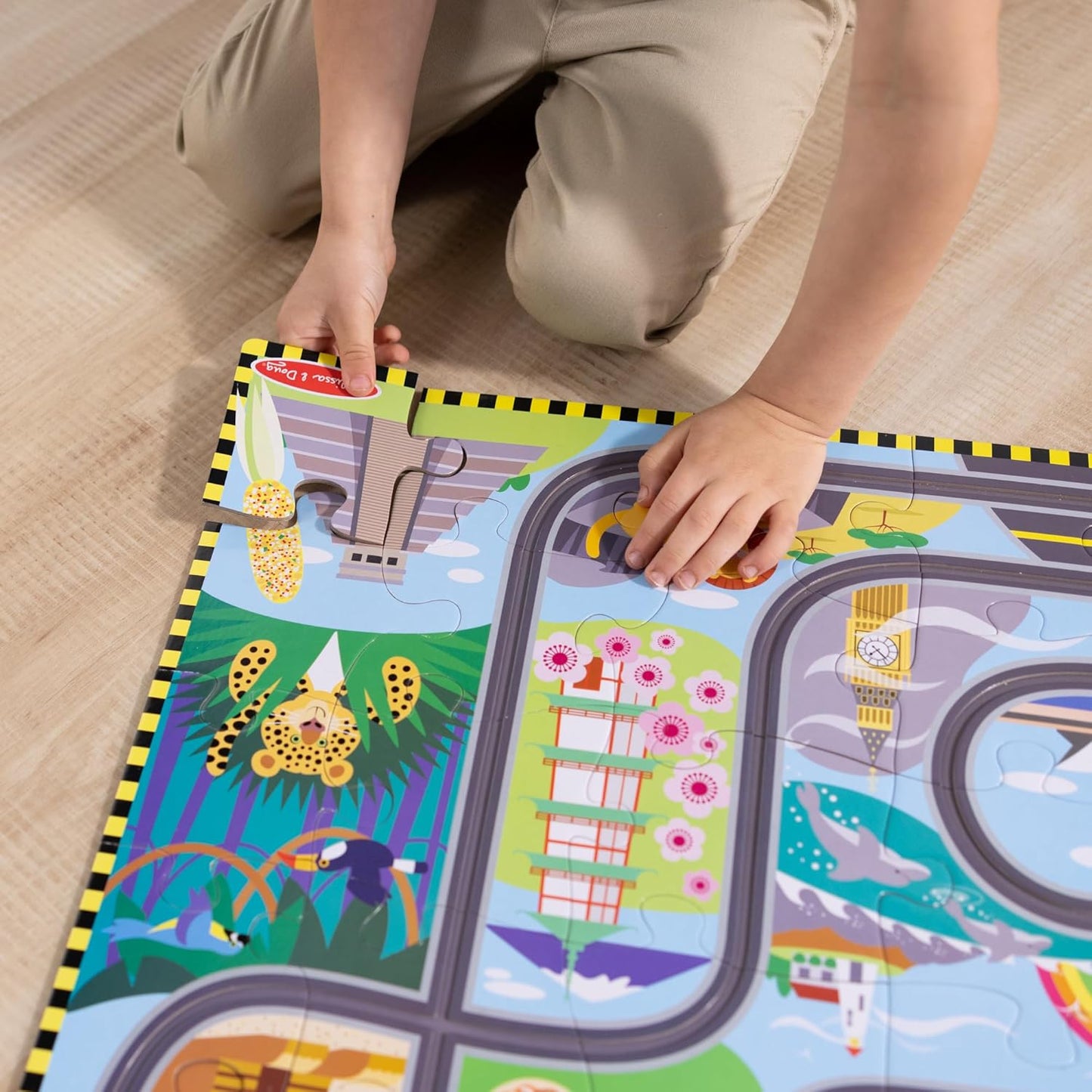 Melissa & Doug Melissa Doug Race Around the World Tracks Cardboard Jigsaw Floor Puzzle