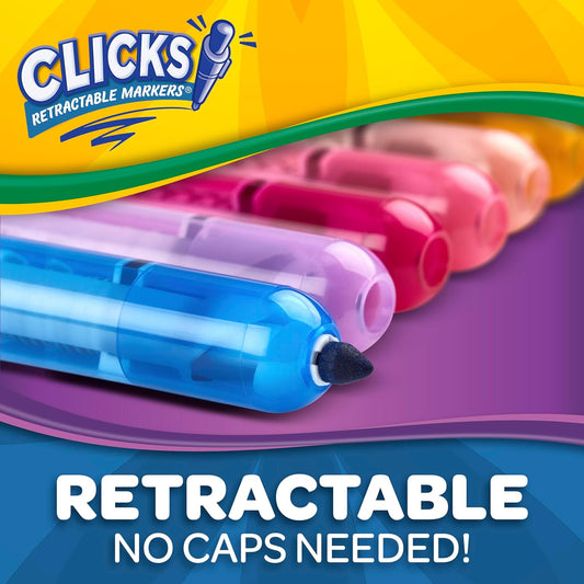 Crayola Clicks Retractable Markers 10ct No Dry Washable Markers for Bold Colors Click