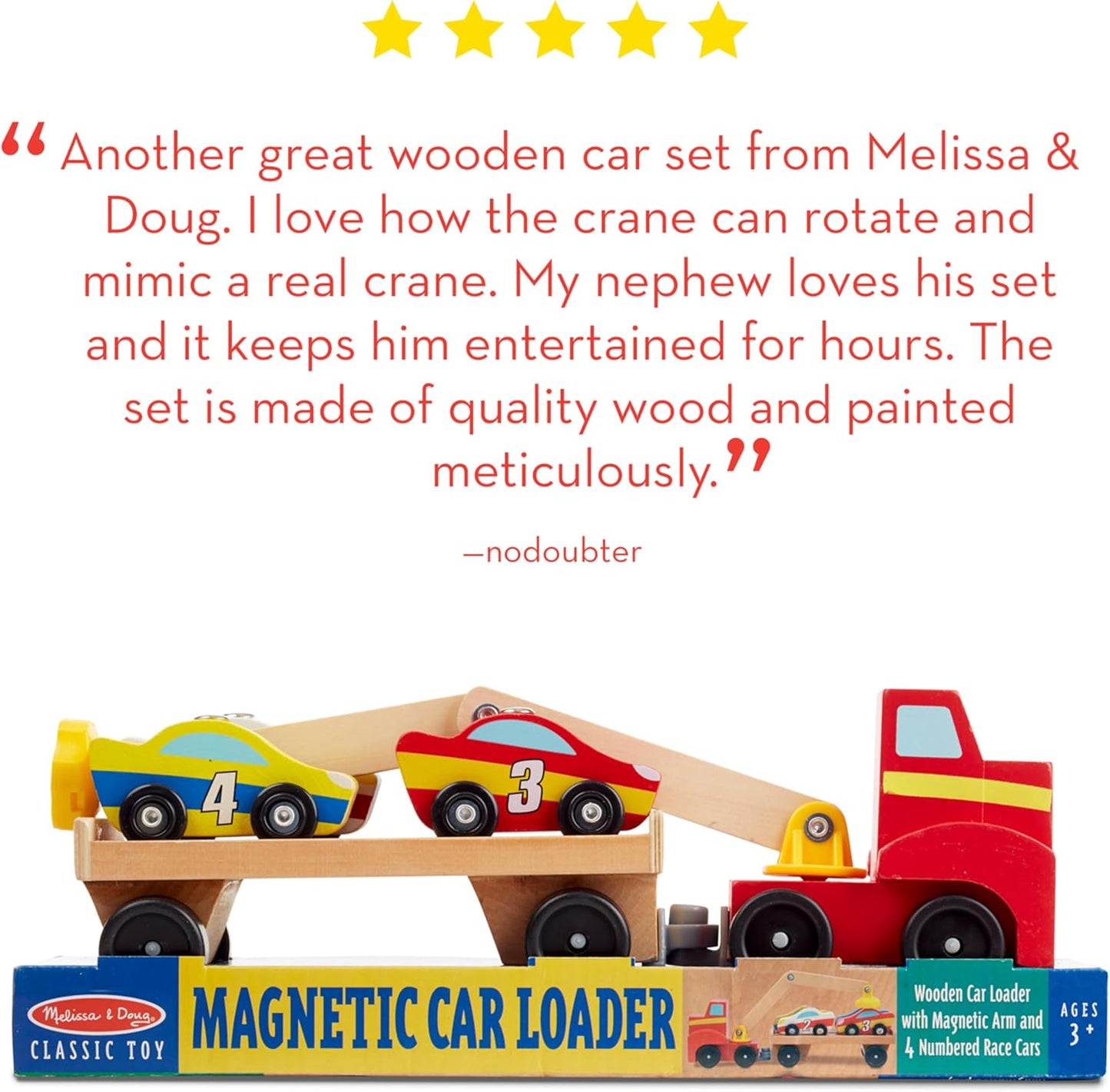 Melissa & Doug Melissa Doug Magnetic Car Loader Wooden Toy Set With 4 Cars and 1