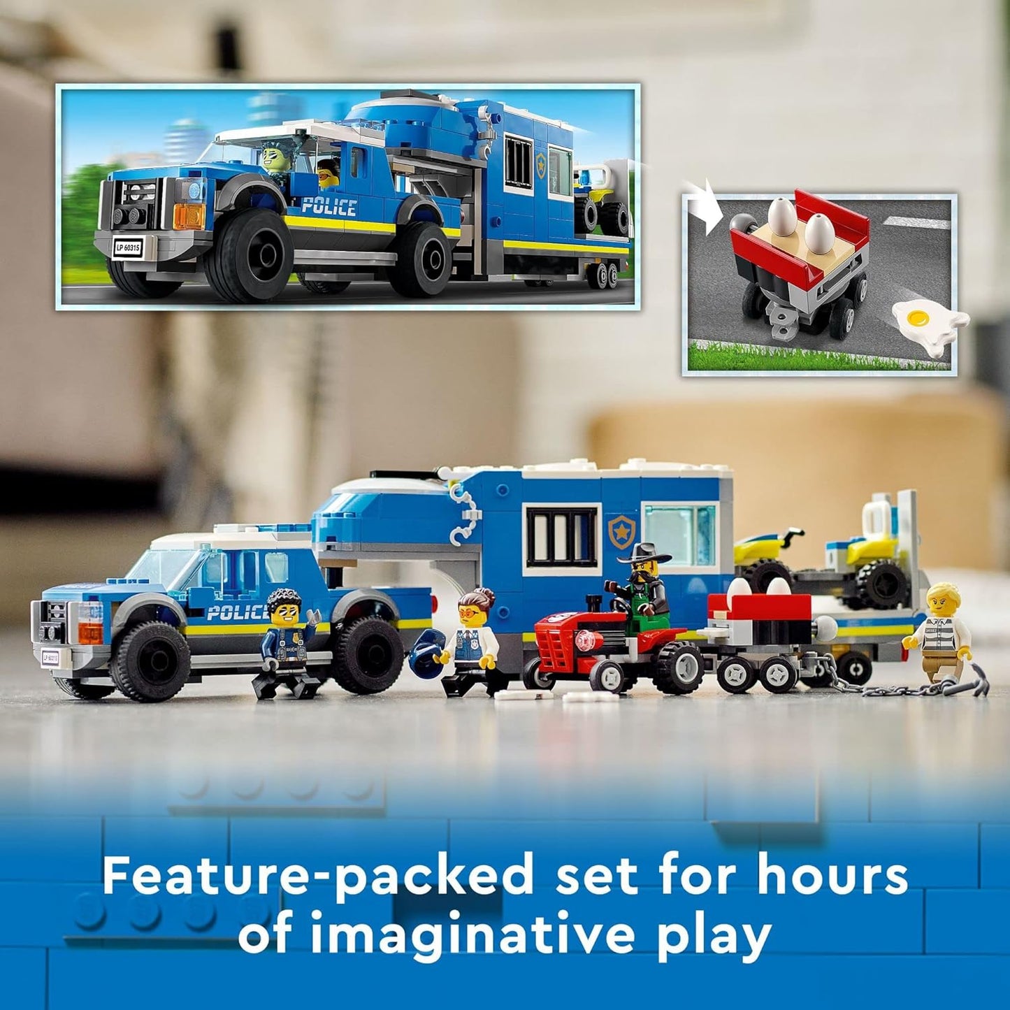 LEGO City Police Mobile Command Truck Toy with Prison Trailer Drone Tractor and ATV Car
