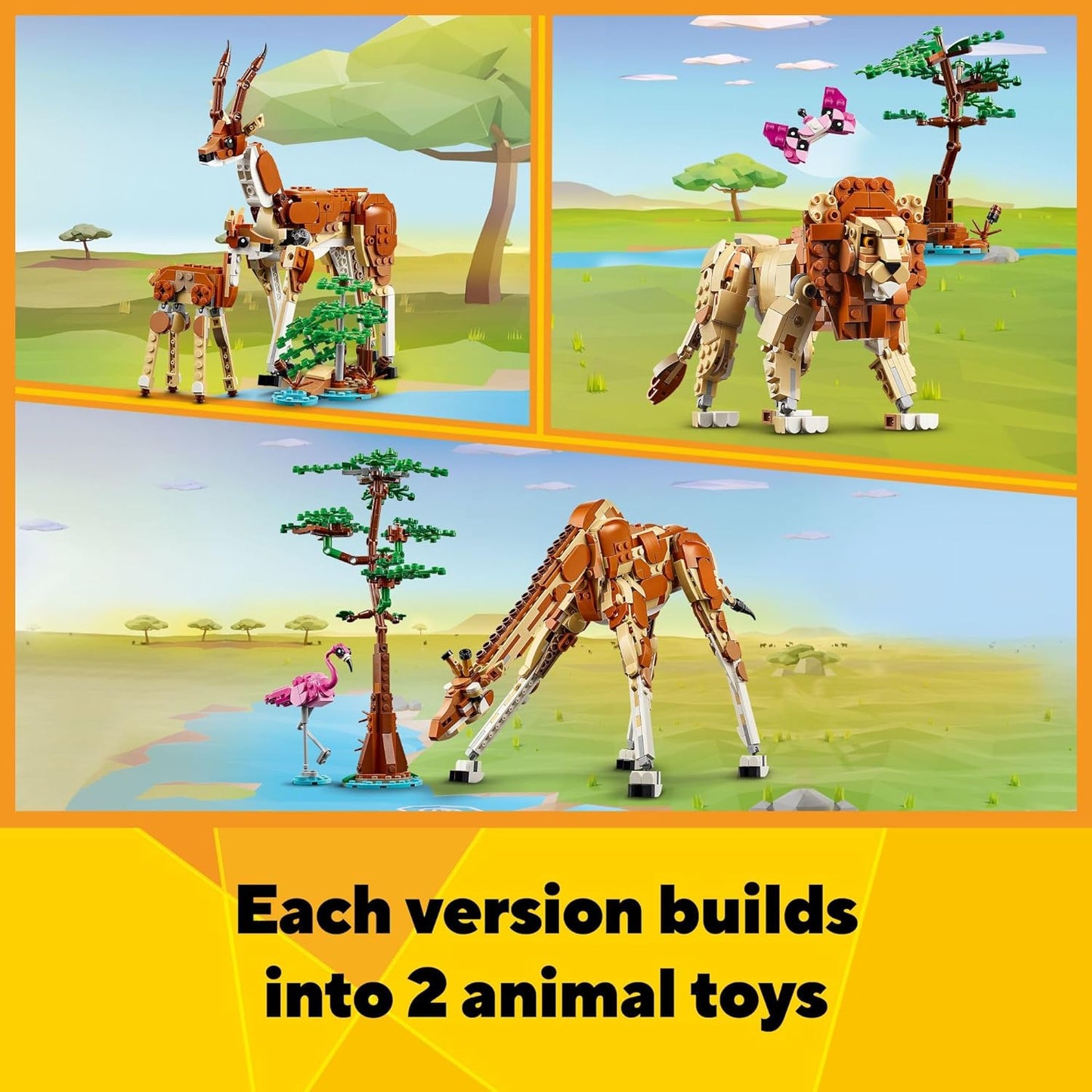 LEGO Creator 3 in 1 Wild Safari Animals Rebuilds into 3 Different Safari Animal Figures - Giraffe Toy Gazelle Toy or Lion Toy Nature Toy Building Set