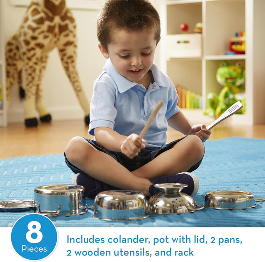 Melissa & Doug Melissa Doug Stainless Steel Pots and Pans Pretend Play Kitchen Set for 8