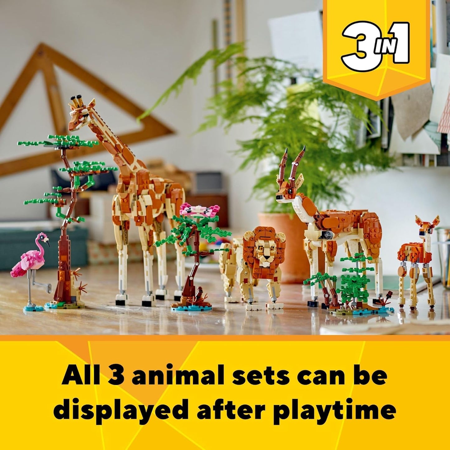 LEGO Creator 3 in 1 Wild Safari Animals Rebuilds into 3 Different Safari Animal Figures - Giraffe Toy Gazelle Toy or Lion Toy Nature Toy Building Set