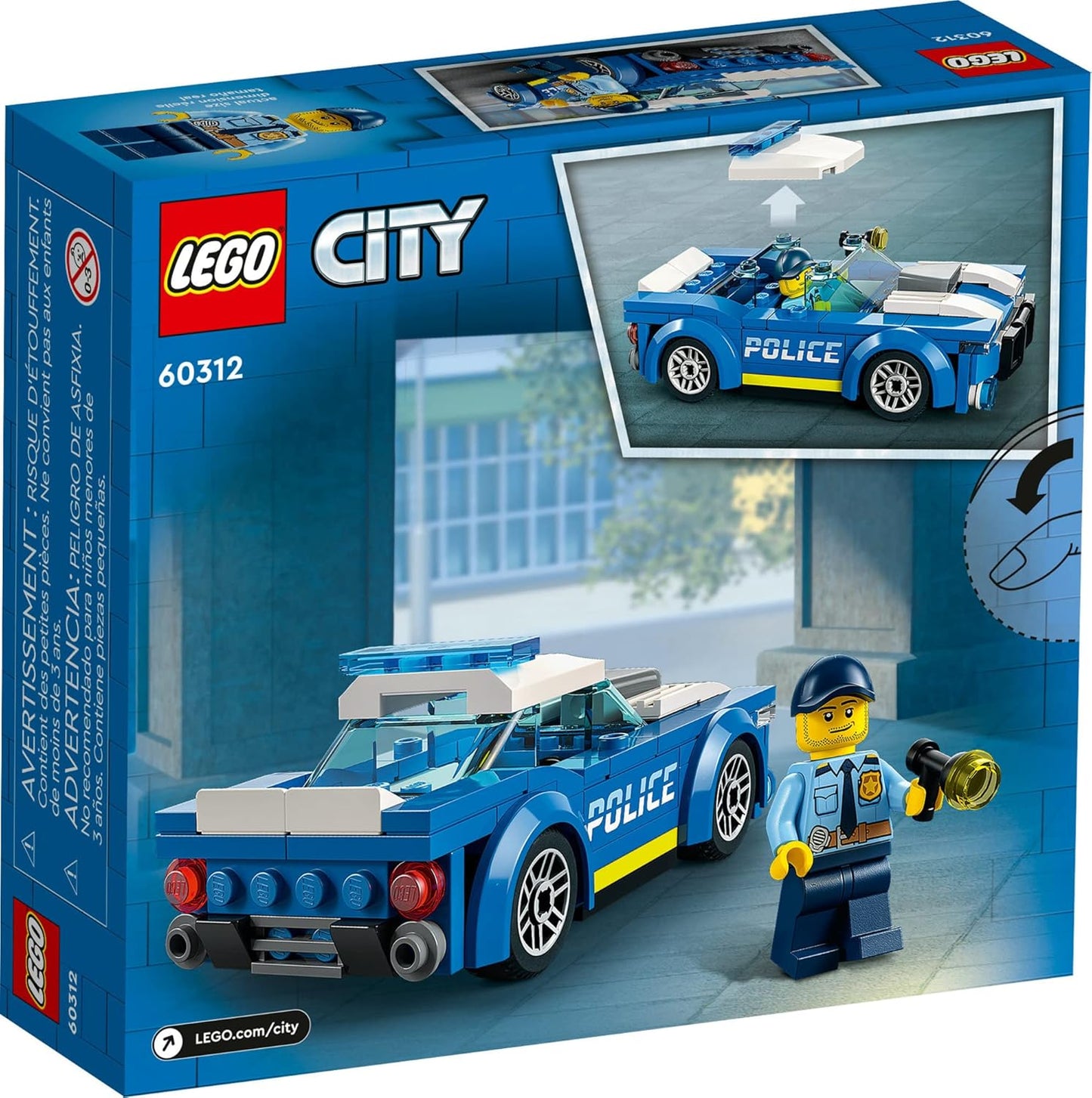 LEGO City Police Car Toy 60312 for 5 Plus Years Old with Officer Minifigure Small Adventures Series Car Chase Building Set