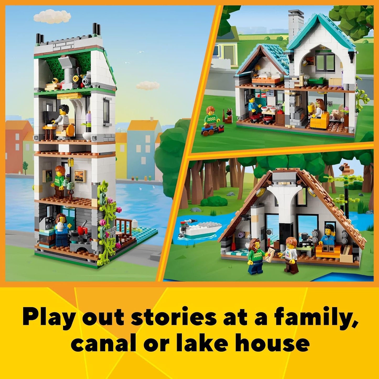 LEGO Creator 3 in 1 Cozy House Building Kit Rebuild into 3 Different Houses Includes