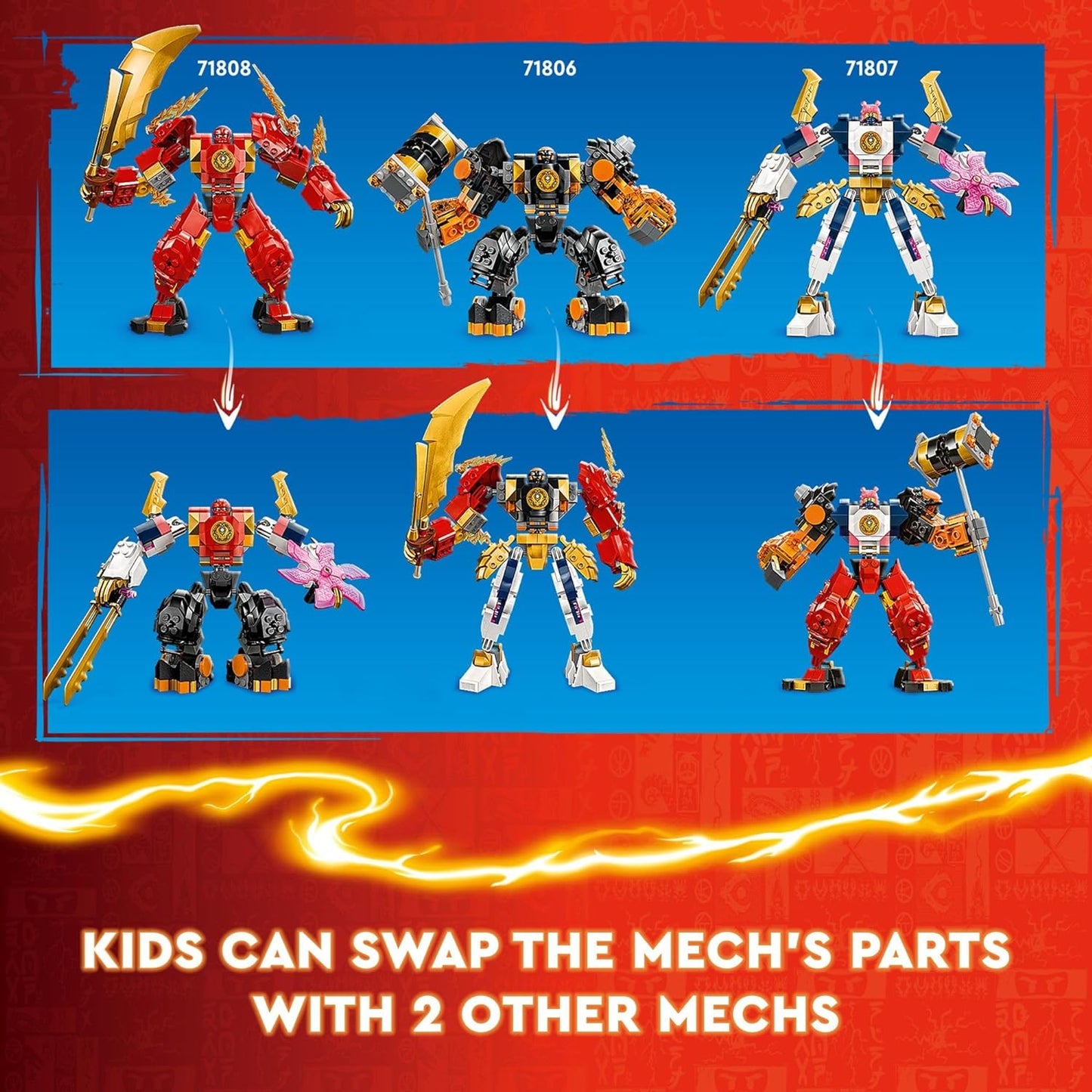 LEGO NINJAGO Kai's Elemental Fire Mech Action Figure Mini Ninja Toy for with Customizable