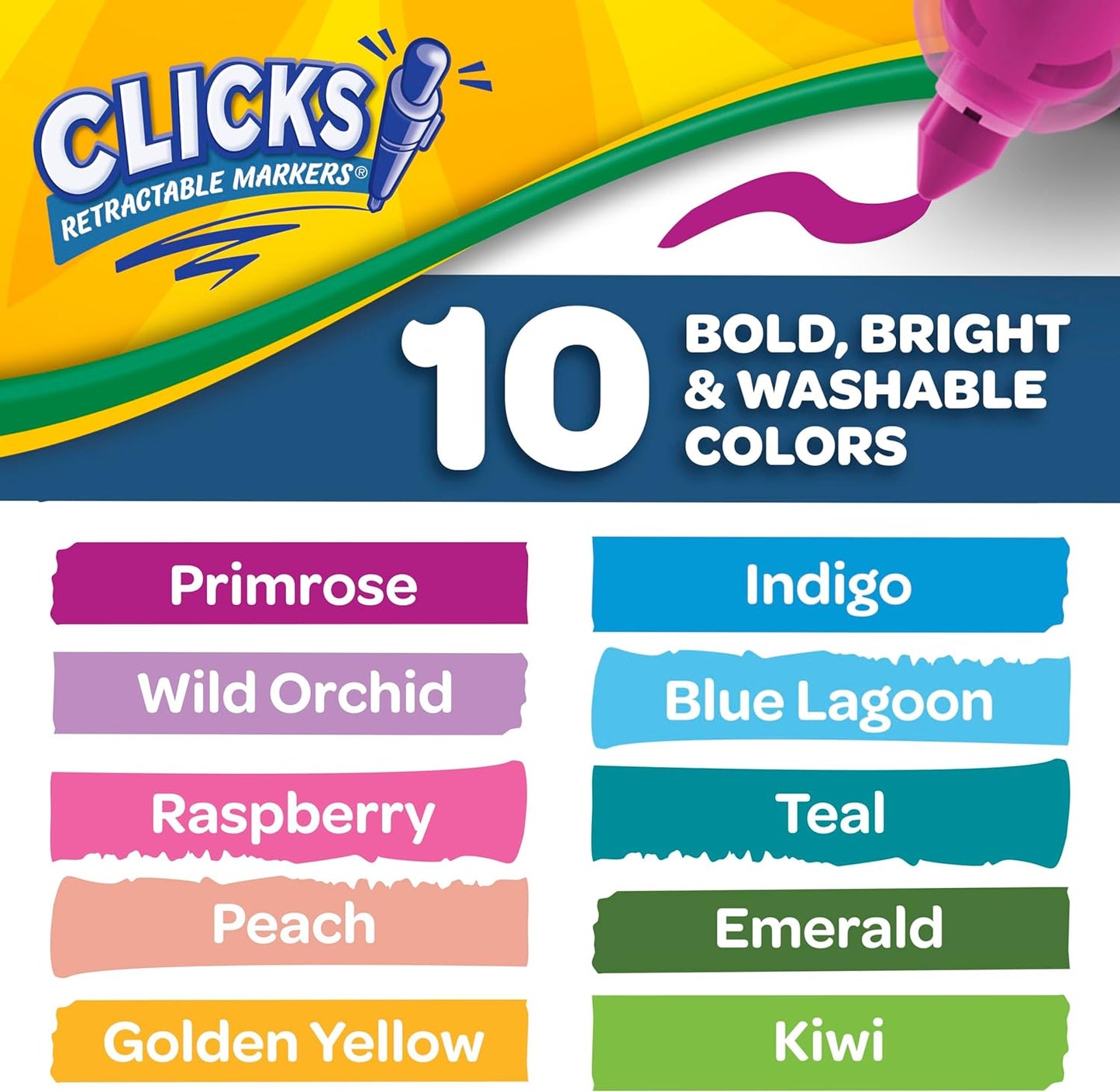 Crayola Clicks Retractable Markers 10ct No Dry Washable Markers for Bold Colors Click