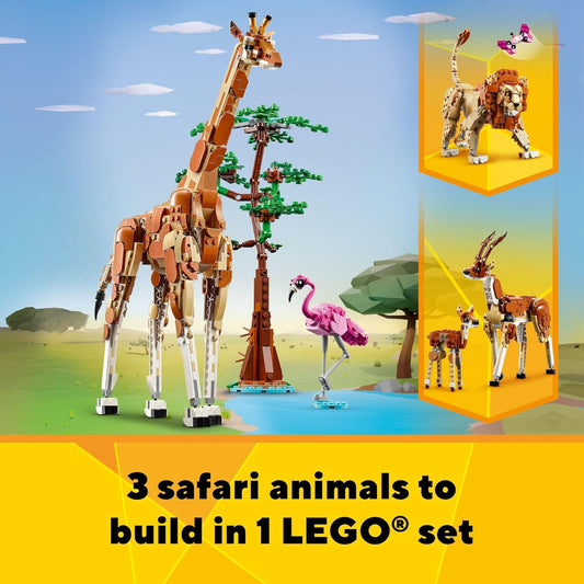 LEGO Creator 3 in 1 Wild Safari Animals Rebuilds into 3 Different Safari Animal Figures - Giraffe Toy Gazelle Toy or Lion Toy Nature Toy Building Set