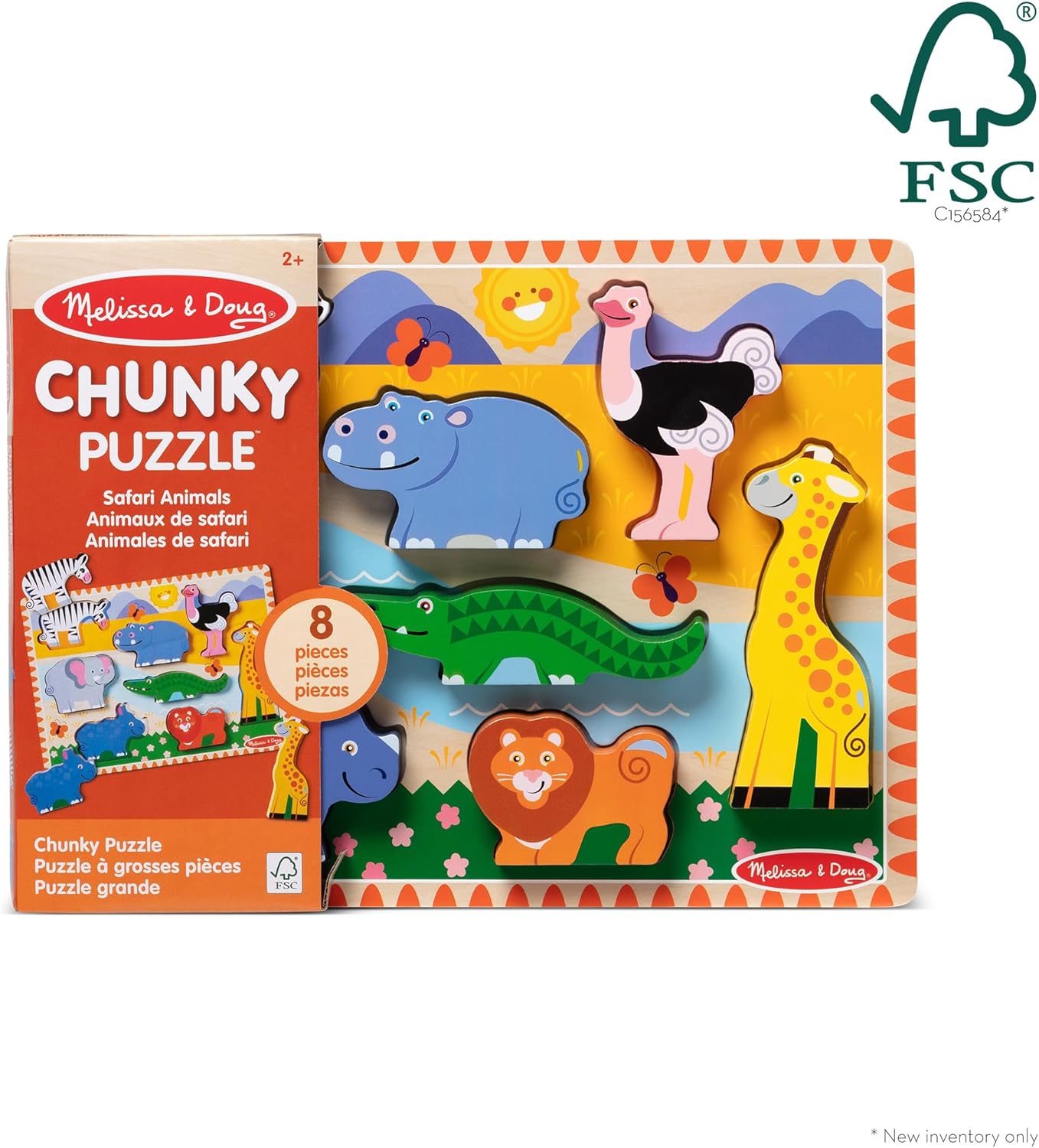 Melissa & Doug Melissa Doug Safari Wooden Chunky Puzzle - 8 Pieces - FSC Certified