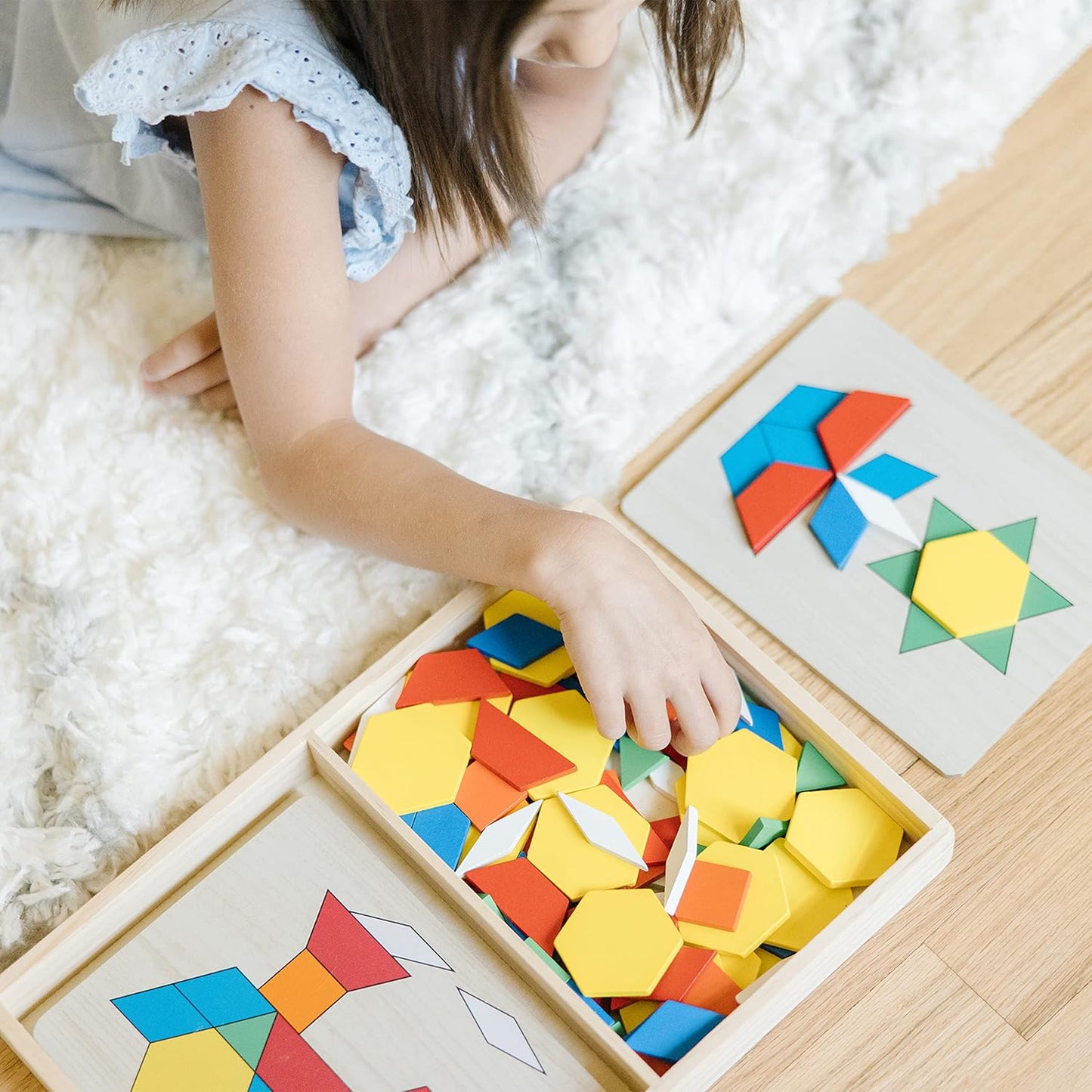 Melissa & Doug Melissa Doug Pattern Blocks and Boards - Wooden Classic Toy With 120 Solid Wood Shapes and 5 Double-Sided Panels Multi-colored - STEAM Animals Tangrams Puzzle