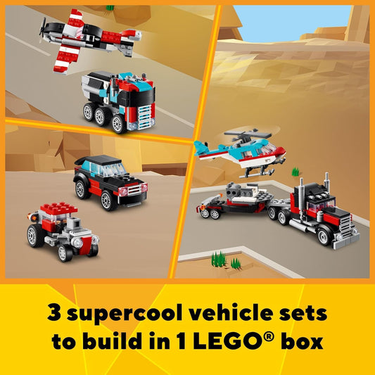 LEGO Creator 3 in 1 Flatbed Truck with Helicopter Toy Transforms from Flatbed Truck Toy