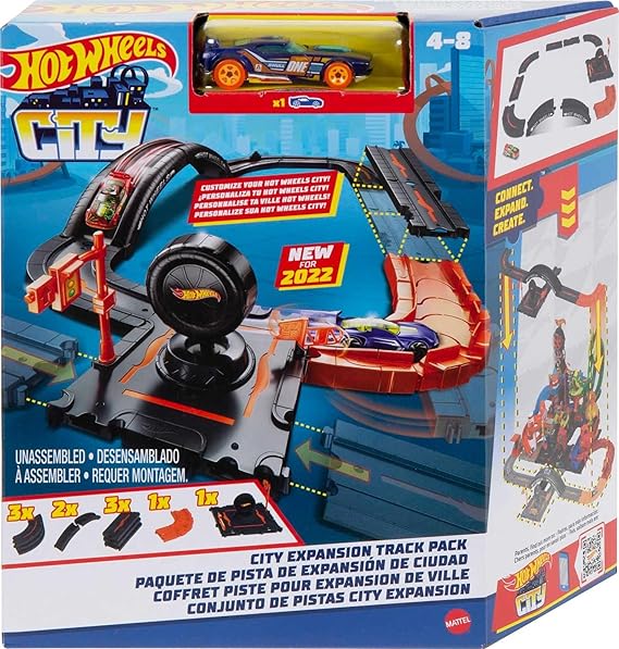 Hot Wheels Toy Car Track Set Pack 10 Track-Building Parts with City Square Bridge 164 Scale Vehicle