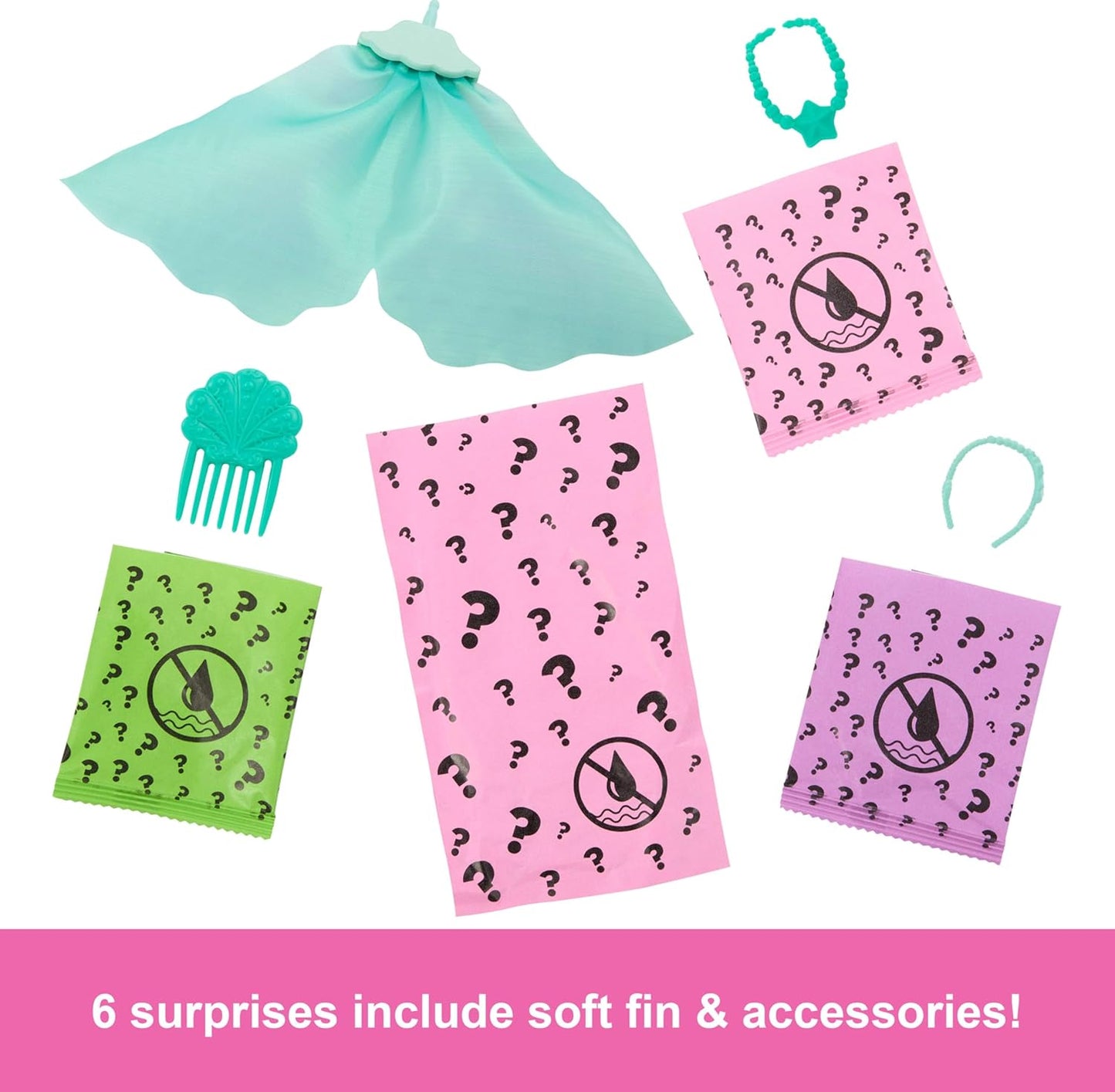 Barbie Color Reveal Doll with 6 Unboxing Surprises Mermaid Series with Color-Change Bodice
