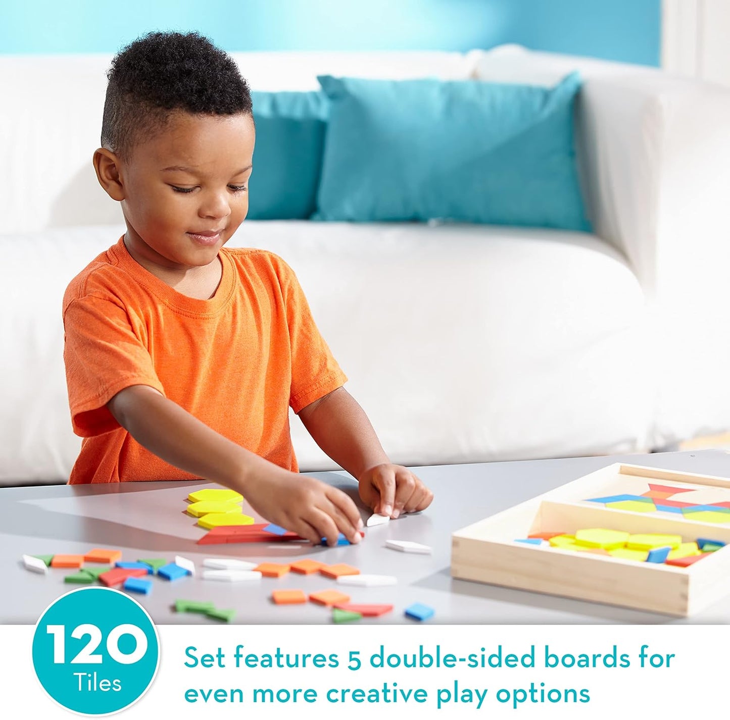 Melissa & Doug Melissa Doug Pattern Blocks and Boards - Wooden Classic Toy With 120 Solid Wood Shapes and 5 Double-Sided Panels Multi-colored - STEAM Animals Tangrams Puzzle