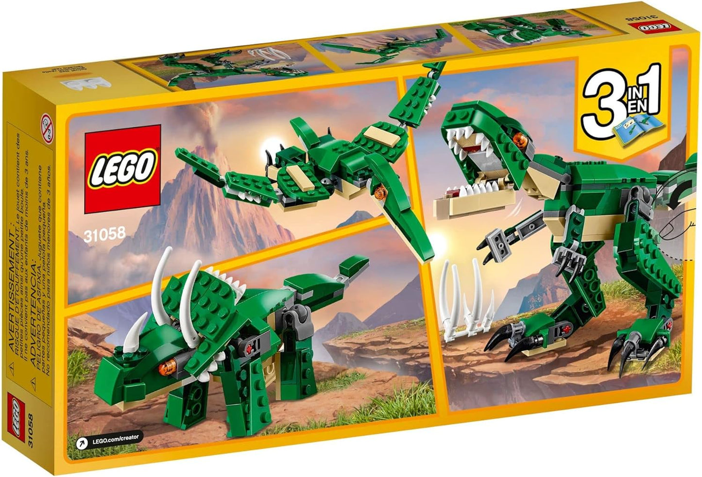 LEGO Creator 3 in 1 Mighty Dinosaur Toy Transforms from T. rex to Triceratops to
