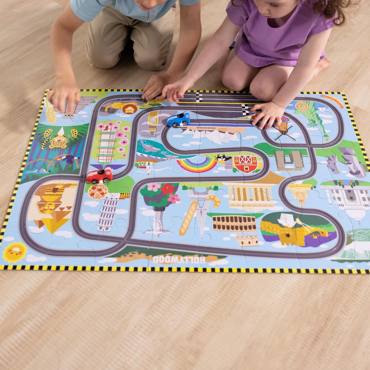 Melissa & Doug Melissa Doug Race Around the World Tracks Cardboard Jigsaw Floor Puzzle
