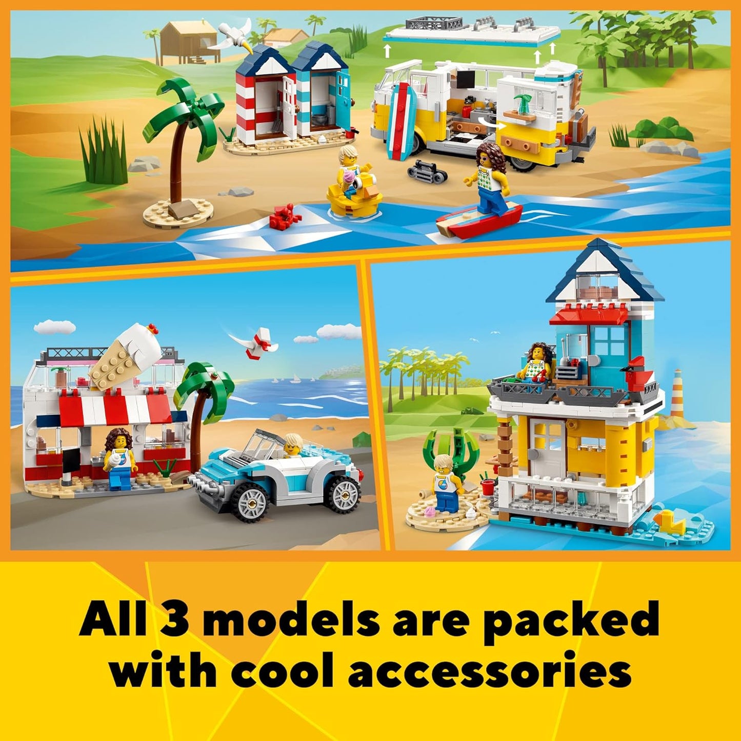 LEGO Creator 3 in 1 Beach Camper Van Building Kit Transforms from a Campervan to Ice