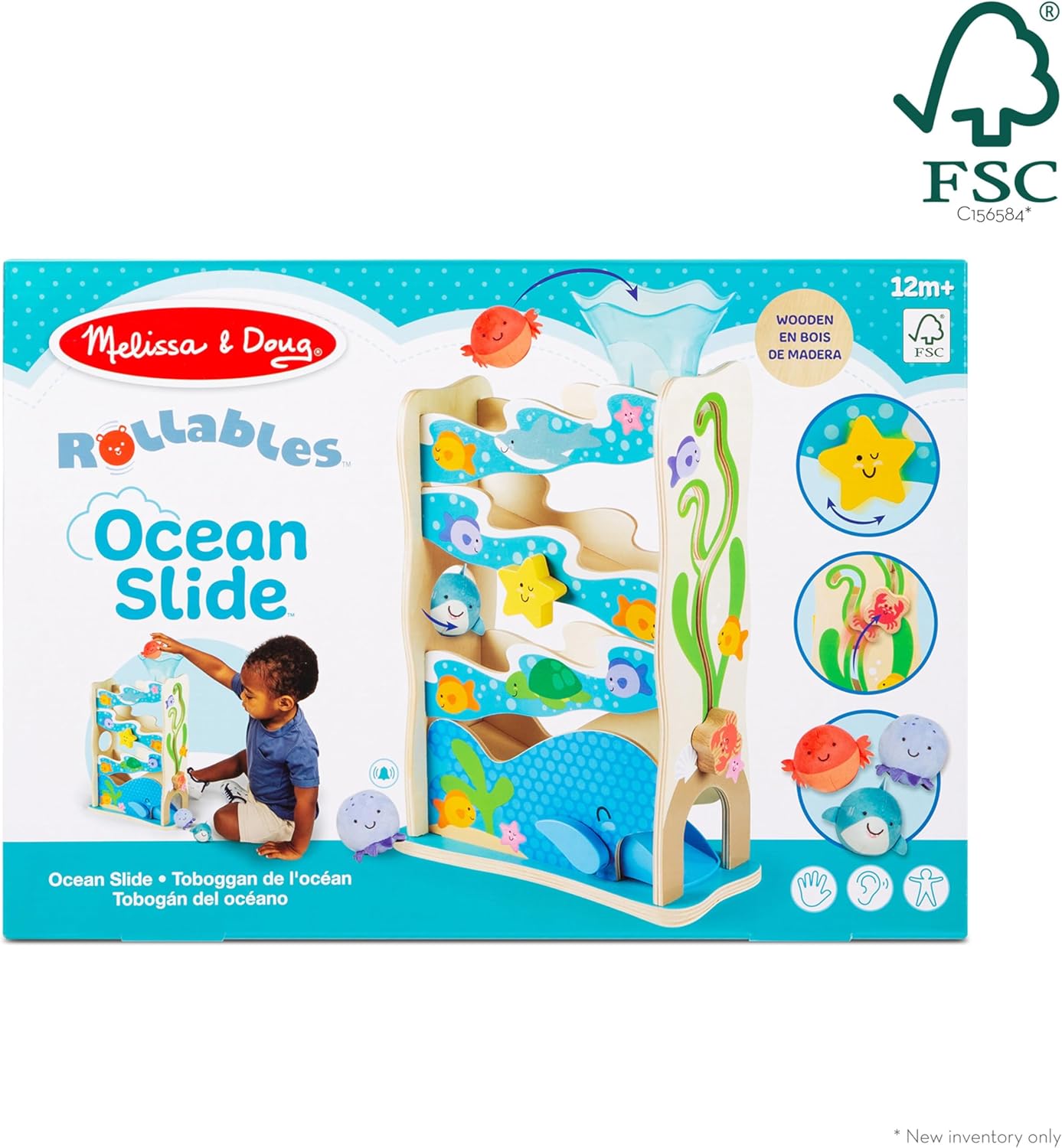 Melissa & Doug Melissa Doug Rollables Wooden Ocean Slide Infant and Toddler Toy 5 Pieces