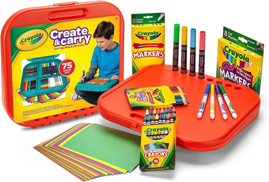 Crayola Create 'N Carry Art Set 75pcs 2-in-1 Lap Desk Carrying Case Art Kit for Crafts
