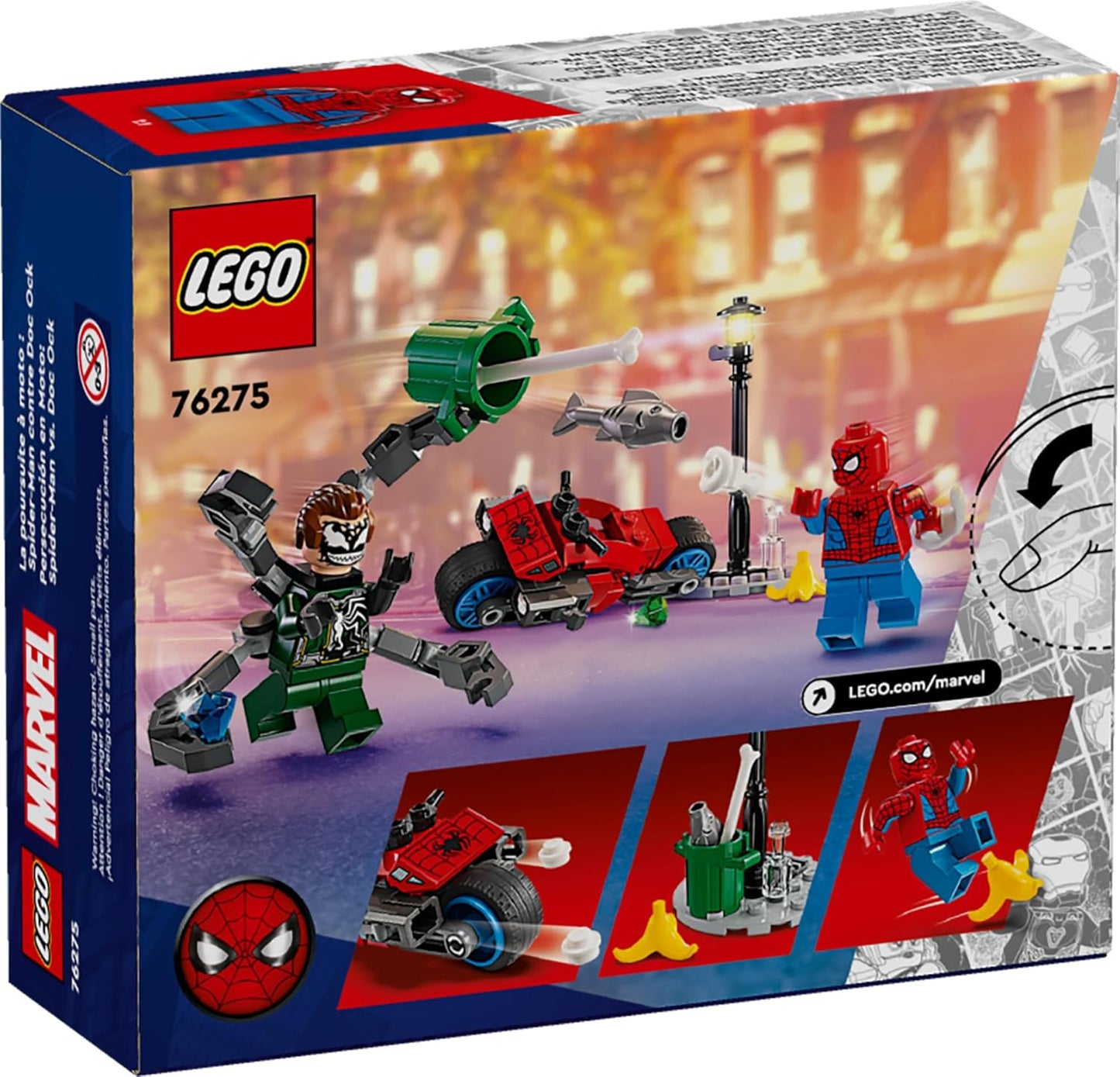 LEGO Marvel Motorcycle Chase Spider-Man vs. Doc Ock Buildable Toy for with Stud Shooters