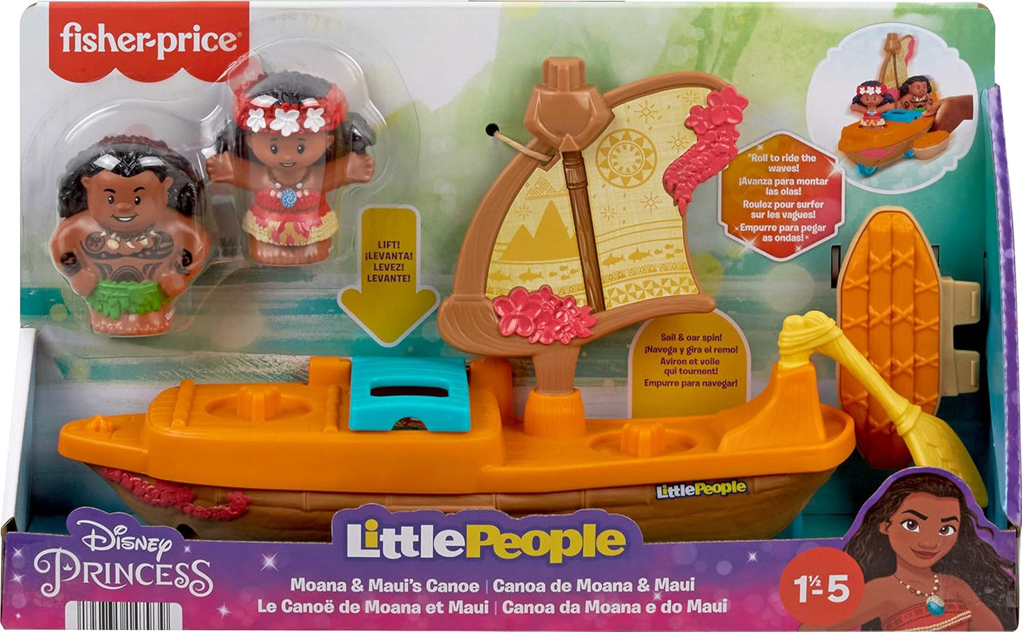 Fisher-Price Little People Toddler Toy Disney Princess Moana Maui's Canoe Sail Boat with