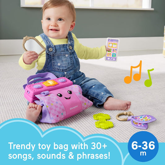 Fisher-Price Baby Learning Toy Laugh Learn Purse Going Places Bag with 4 Pretend Play for