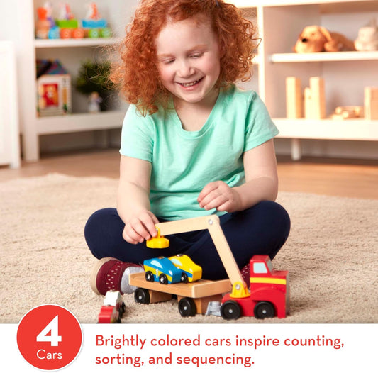 Melissa & Doug Melissa Doug Magnetic Car Loader Wooden Toy Set With 4 Cars and 1