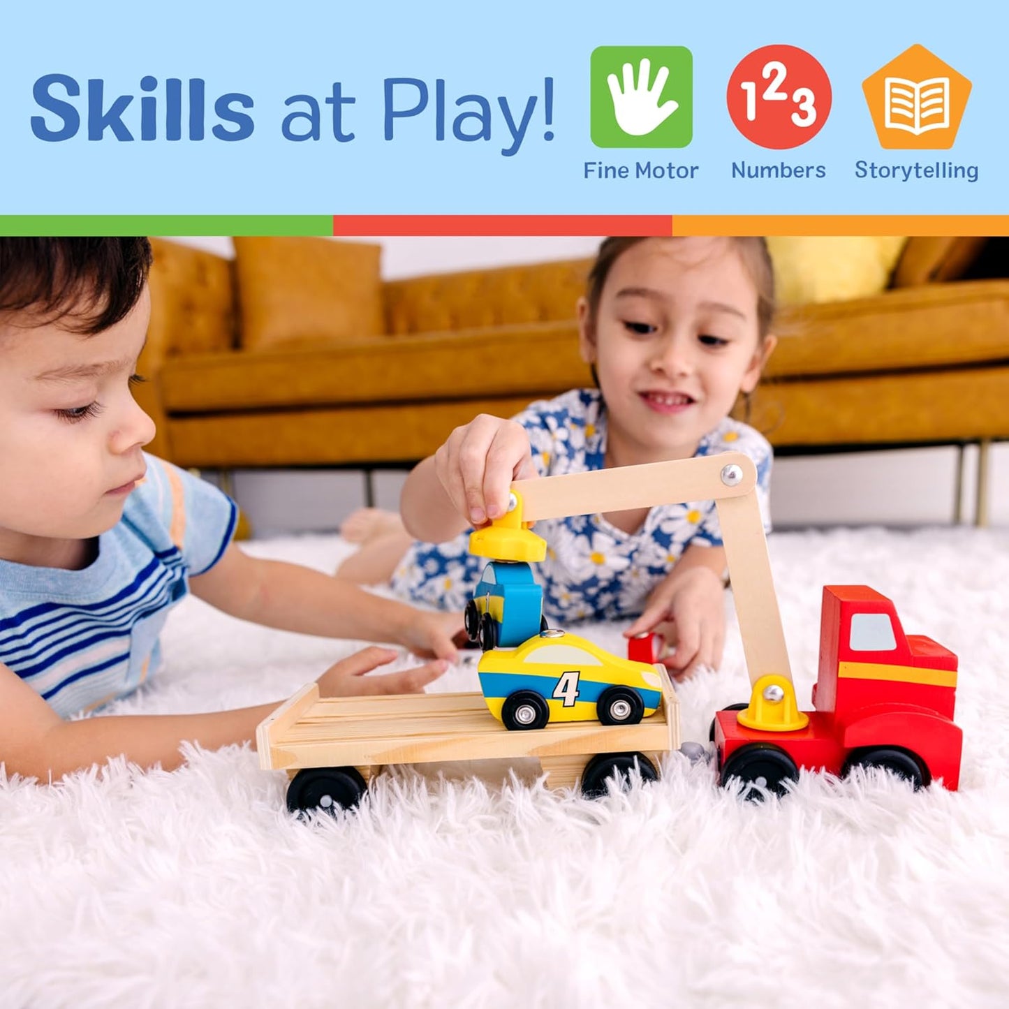 Melissa & Doug Melissa Doug Magnetic Car Loader Wooden Toy Set With 4 Cars and 1