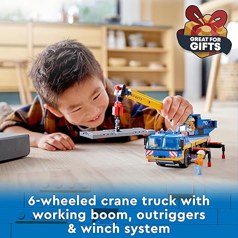 LEGO 60324 City Off-Road Crane Crane and Truck Toy with Hooks Buildable Vehicle
