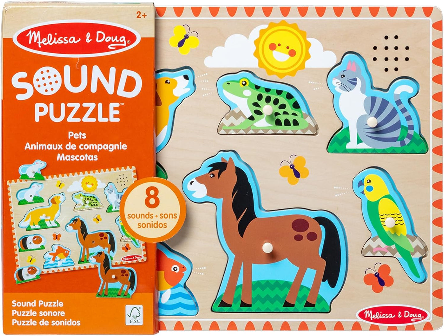 Melissa & Doug Melissa Doug Pets Sound Puzzle - Wooden Peg Puzzle With Sound Effects 8 pcs