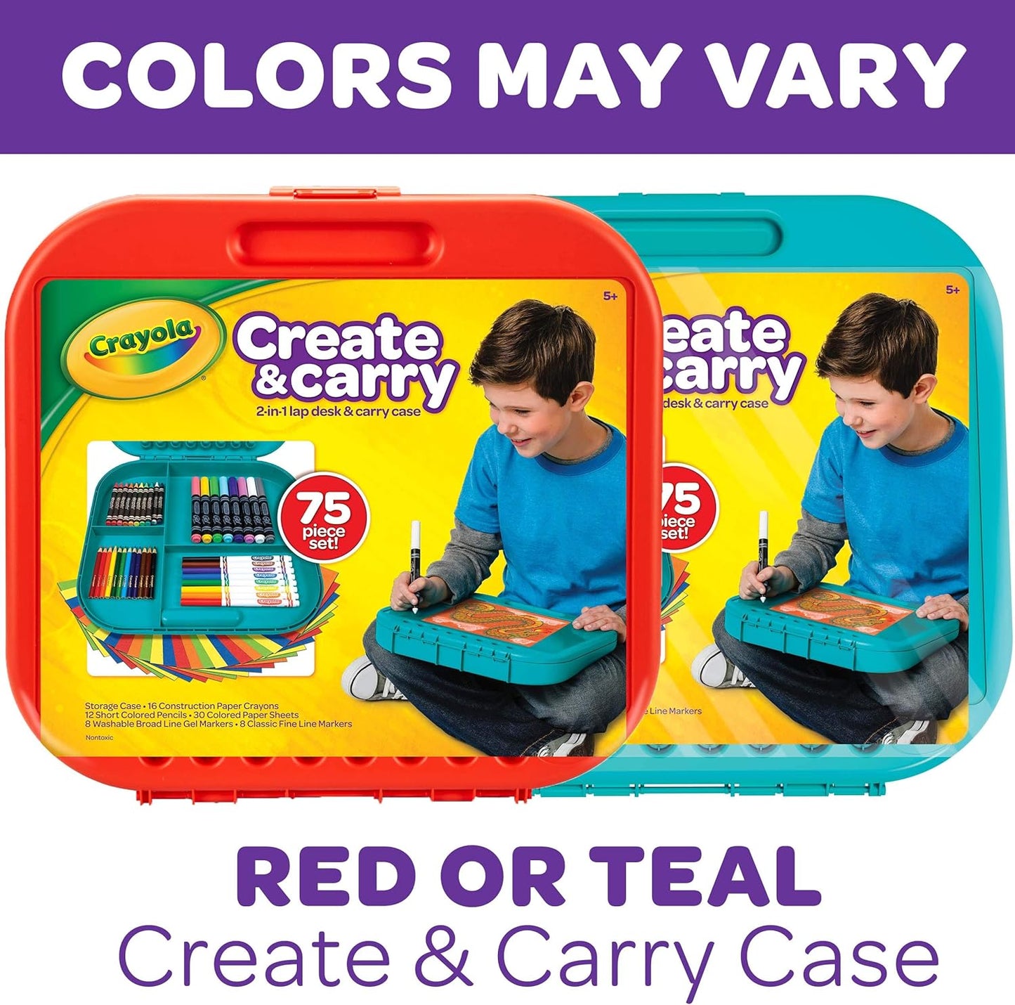 Crayola Create 'N Carry Art Set 75pcs 2-in-1 Lap Desk Carrying Case Art Kit for Crafts