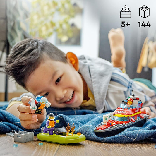 LEGO City Fire Rescue Boat 60373 Toy Floats on Water with Jetpack Dinghy and 3