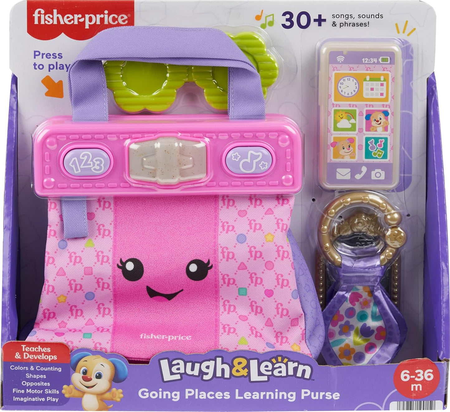 Fisher-Price Baby Learning Toy Laugh Learn Purse Going Places Bag with 4 Pretend Play for