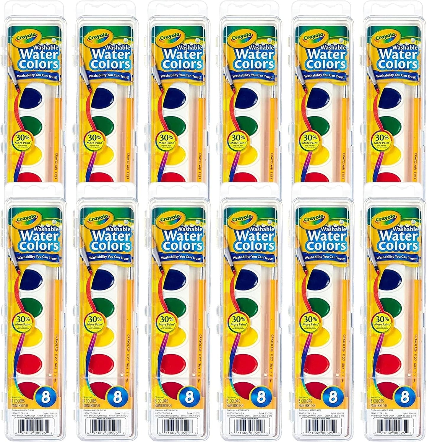 Crayola Washable Watercolor Paint Sets for 12ct Bulk Arts Crafts Supplies 8 Paint Colors