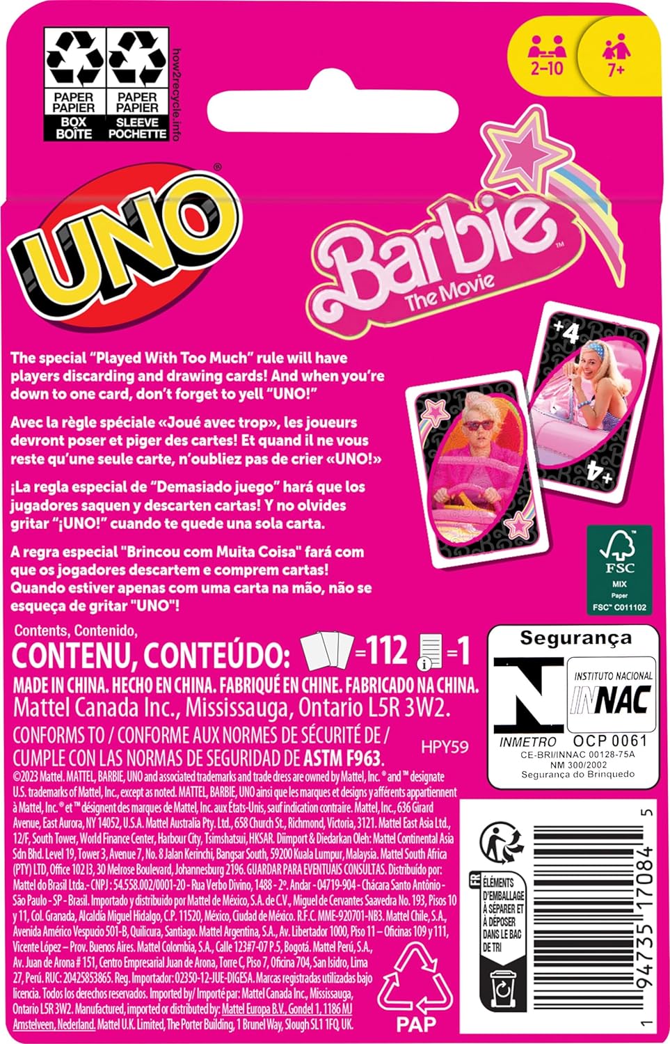 Mattel Games Mattel UNO Barbie The Movie Card Game