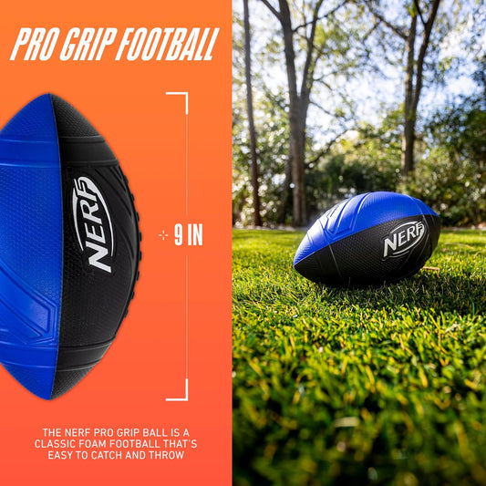 Nerf Pro Grip Football Blue Classic Foam Ball Easy to Catch Throw Balls for Sports