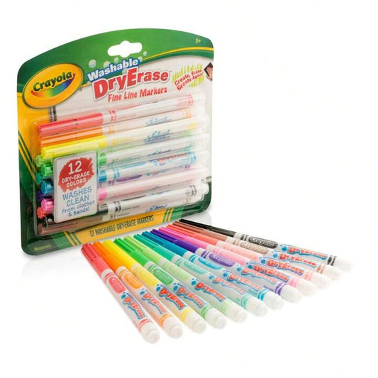Crayola Washable Dry-Erase Fine Line Markers 12 Classic Colors NonToxic Art Tools for