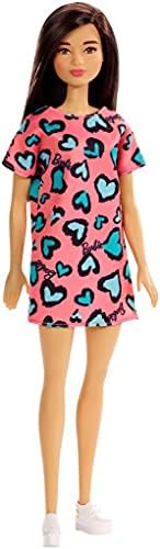 Barbie Brunette Wearing Pink and Blue Heart-Print Dress and Platform Sneakers for 3 to 7