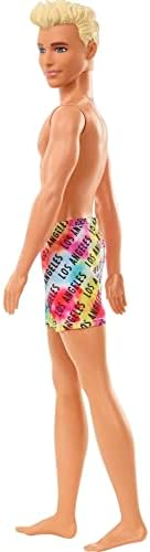 Barbie Ken Beach Doll with Blond Hair Dressed in Colorful Los Angeles-Print Swim Trunks
