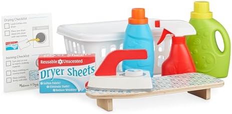 Melissa & Doug Melissa Doug Laundry Basket With Wooden Iron Ironing Board and 14 Pcs