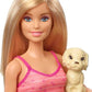 Barbie Jamn Barbie GDJ37 - Barbie pop Blond en speelset met 3 pups badje en accessoires