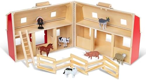 Melissa & Doug Melissa Doug Fold and Go Wooden Barn With 7 Animal Play Figures - Farm